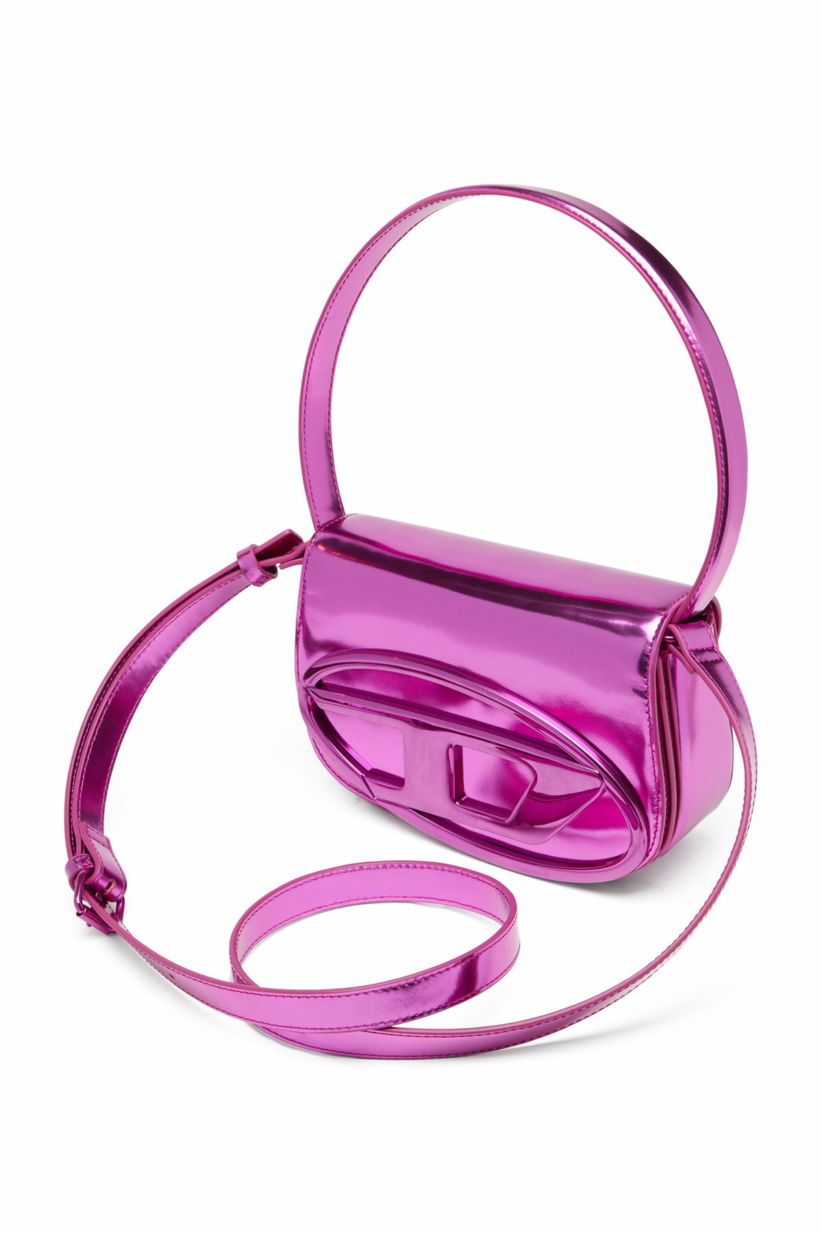 Diesel 1DR-Iconic shoulder bag in mirrored leather - Shoulder Bags Womens in Pink