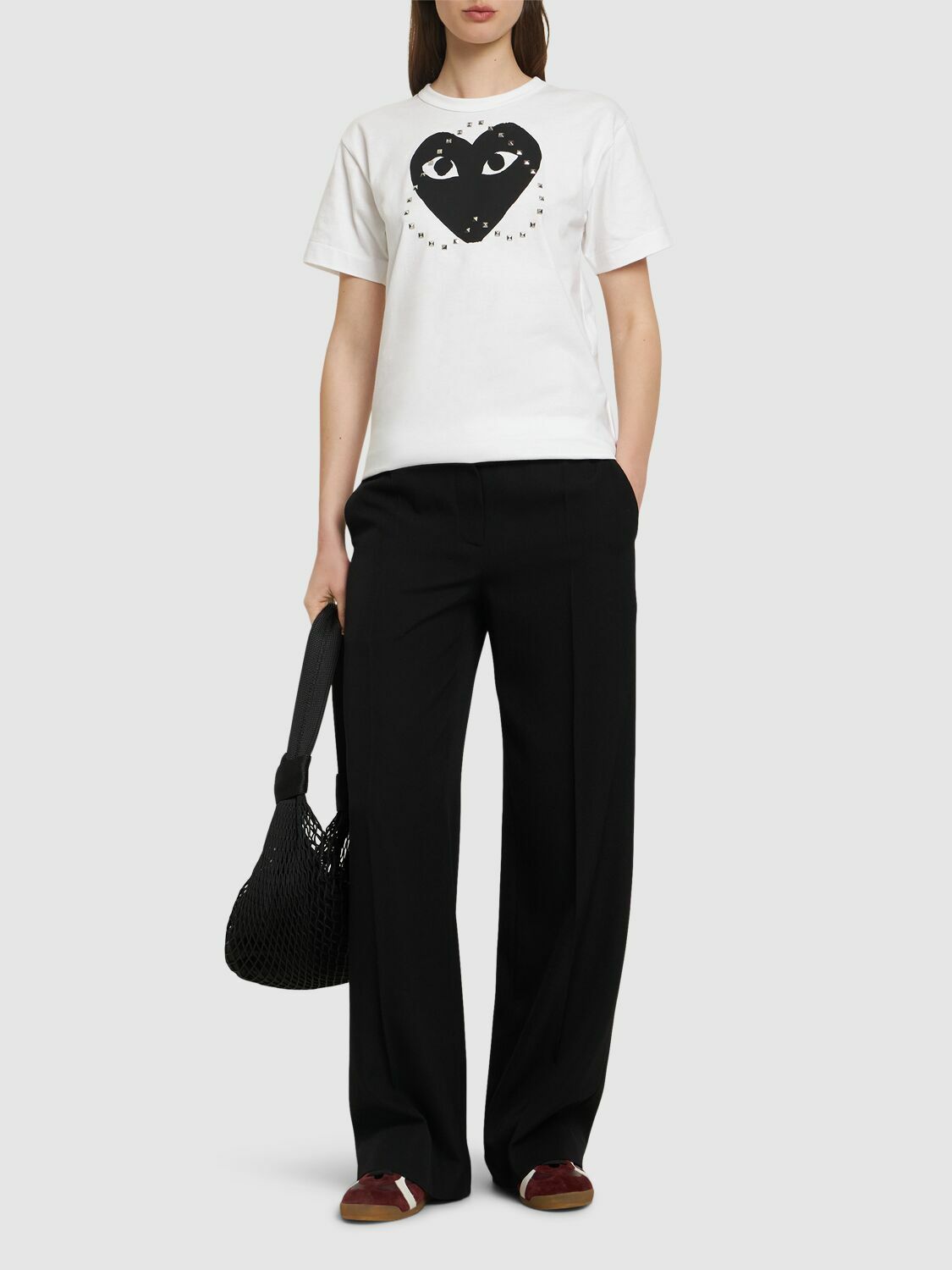COMME DES GARÇONS PLAY Logo Cotton T-shirt with Studs Comme