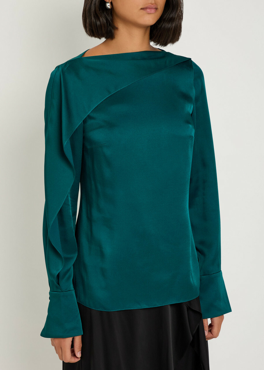 Erdem Draped Crepe de Chine top Green Dark