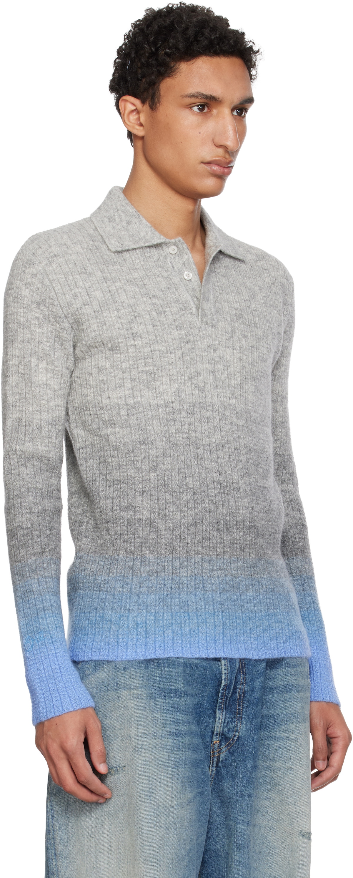 ERL Gray Thin Gradient Knit Polo