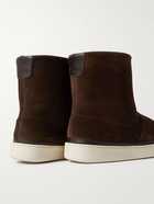 Mulo - Shearling-Lined Leather-Trimmed Waxed-Suede Boots - Brown