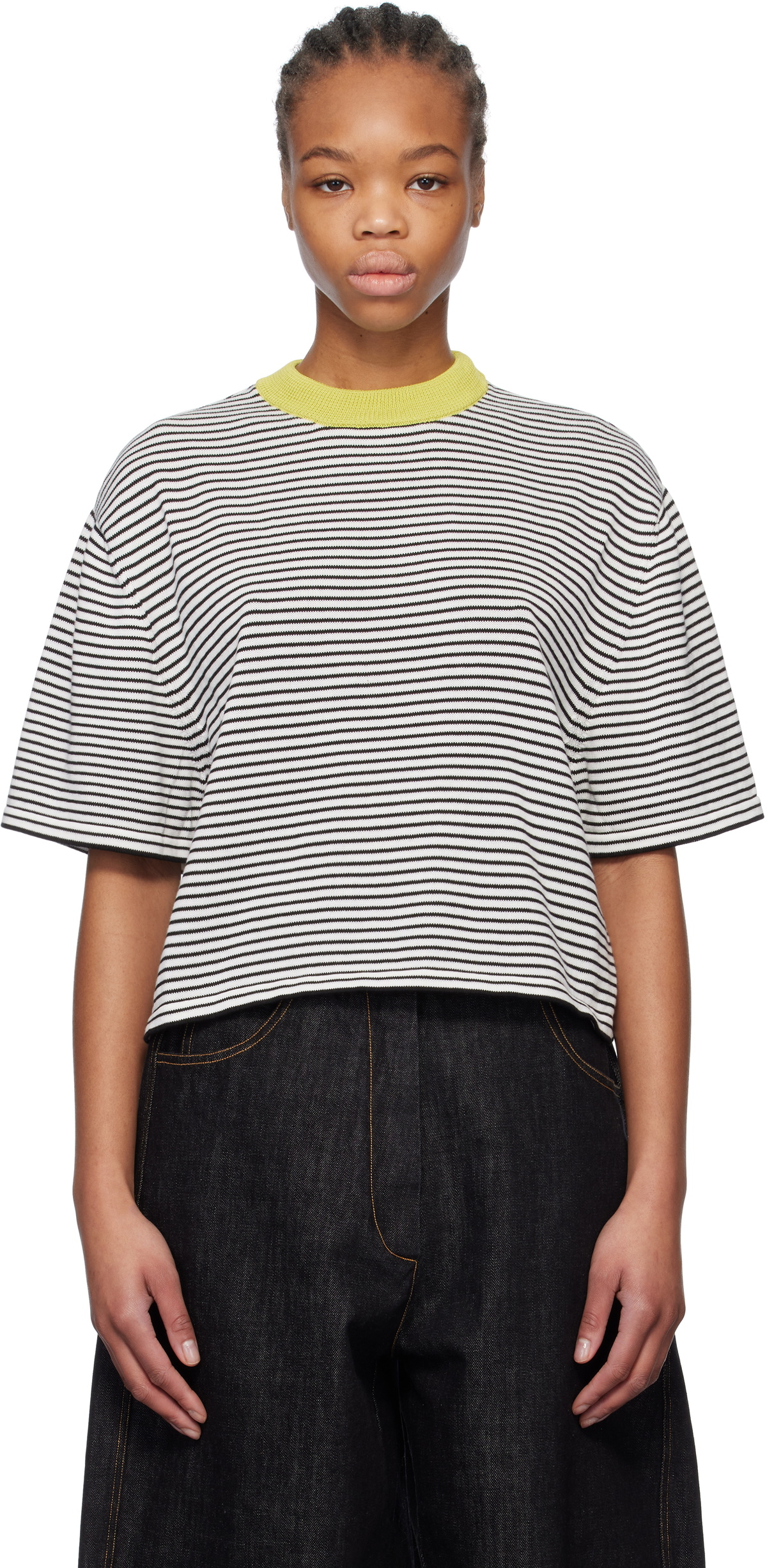 Cordera Black & White Cotton Striped T-shirt