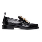 Loewe Black Croc Flower Loafers