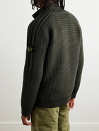 Stone Island - Logo-Appliquéd Waffle-Knit Merino Wool Jacket with Detachable Down Liner - Green