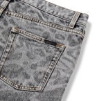 SAINT LAURENT - Frayed Printed Denim Shorts - Gray