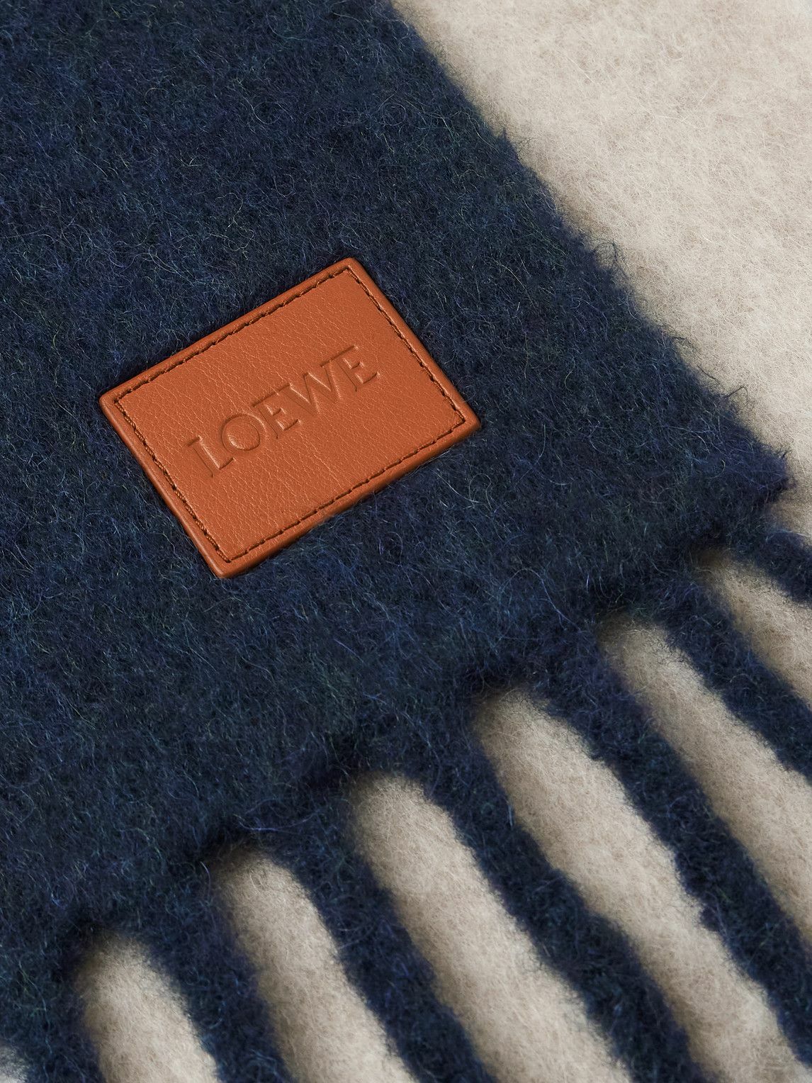LOEWE - Logo-Appliquéd Fringed Two-Tone Alpaca and Wool-Blend Scarf