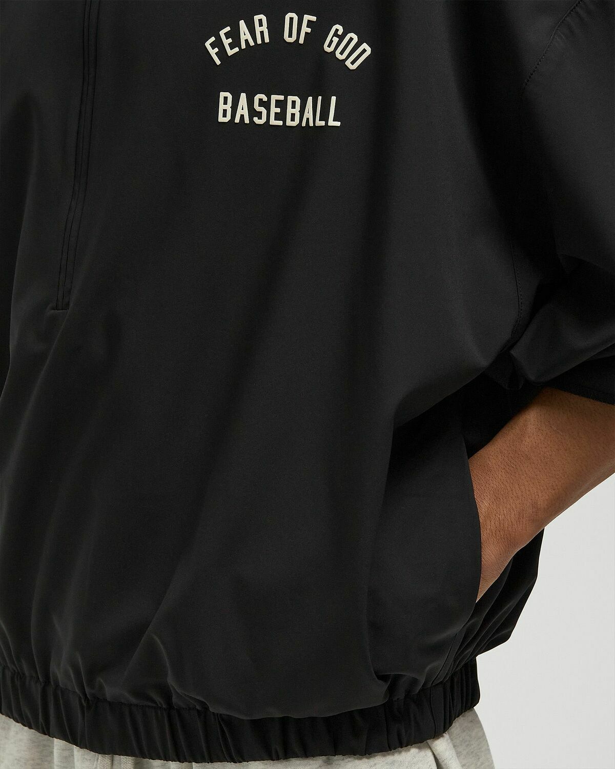 Fear of God Essentials MLB 3/4 SLEEVE HALF ZIP JACKET Black Mens Half-Zip