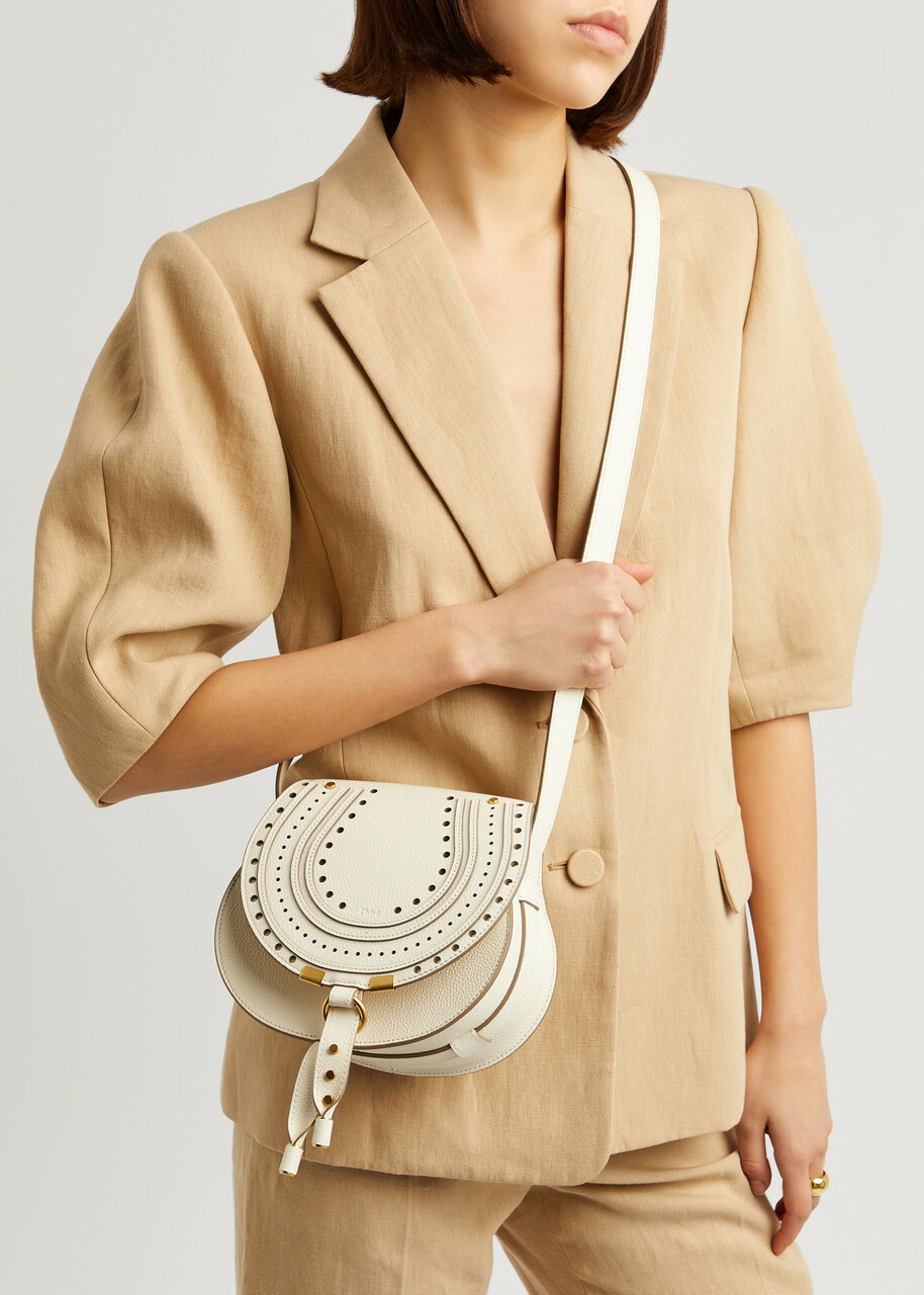 Chloe - Women's Ivory Marcie Small Leather Saddle Bag - Rounded Silhouette & Ring Fastening - One Size
