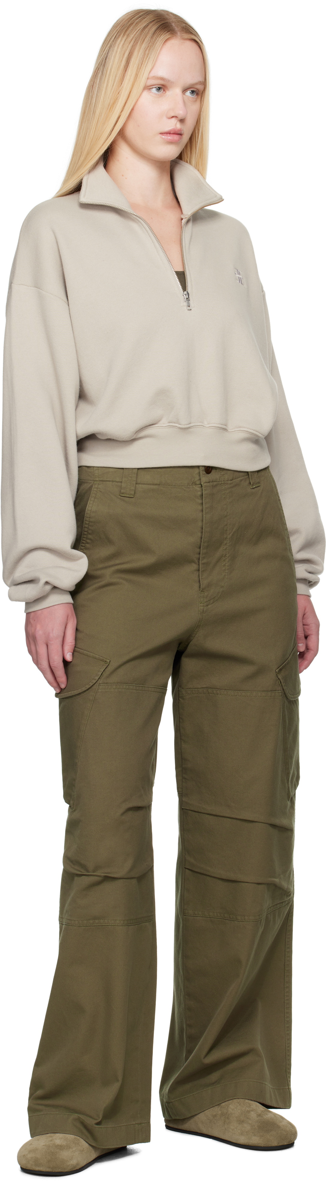 ÉTERNE Gray Cropped Half-Zip Sweatshirt