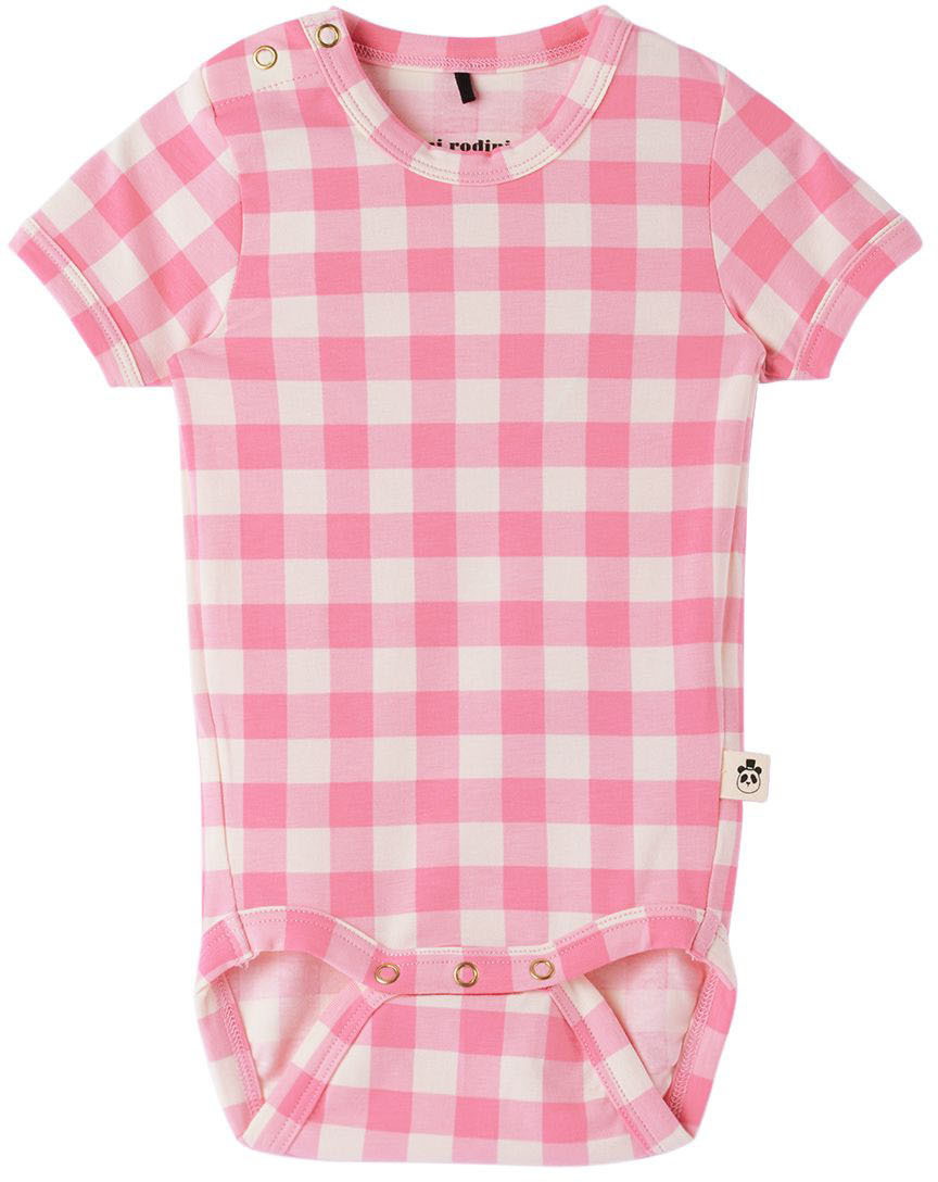 Mini Rodini Baby Pink Check Bodysuit Mini Rodini