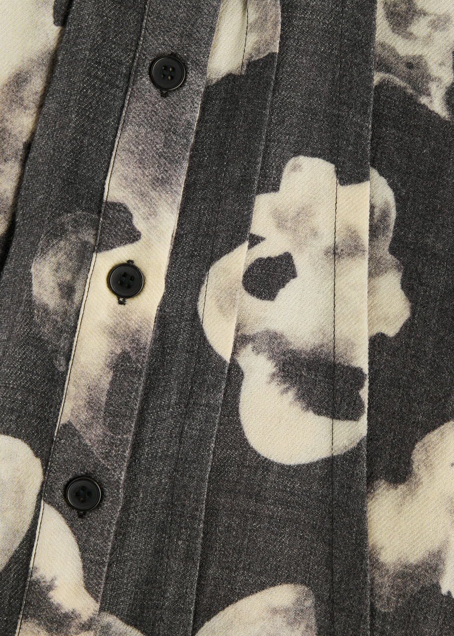 Lovebirds Midnight Bloom Pintuck Wool Shirt Black