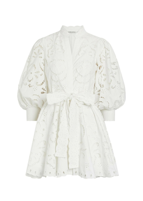 Photo: Alice + Olivia Lucy Embroidered Cotton Mini Shirt Dress White