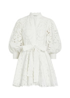 Alice + Olivia Lucy Embroidered Cotton Mini Shirt Dress White