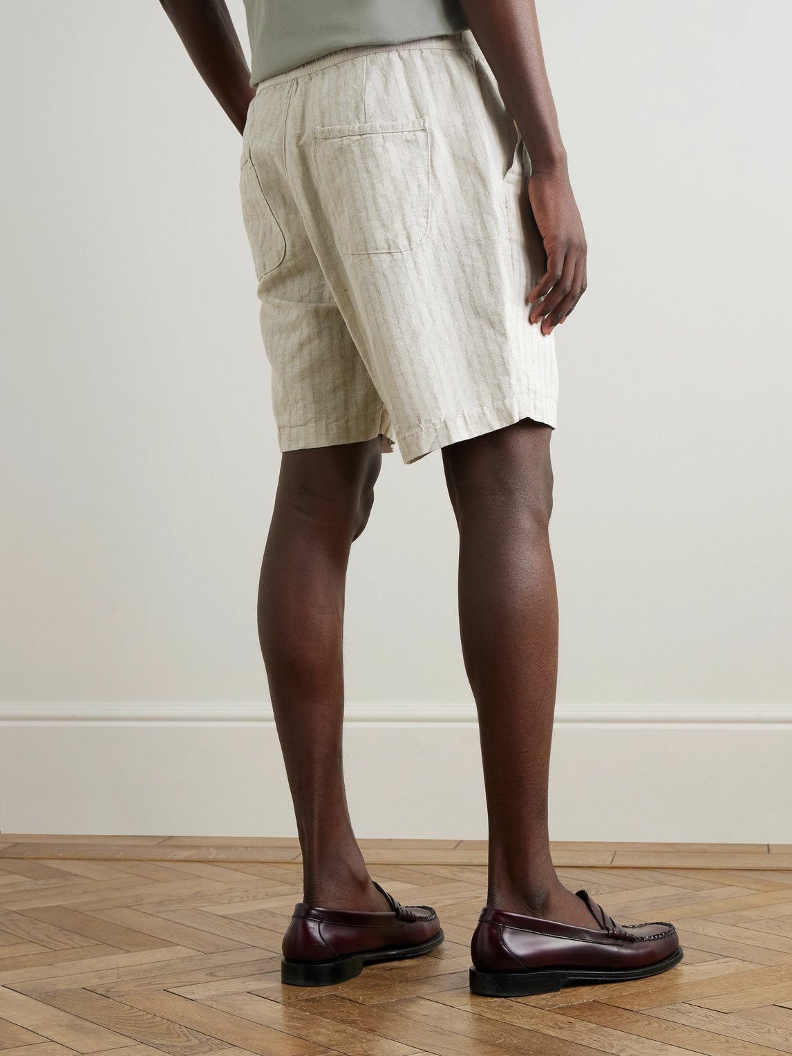 Oliver Spencer - Osborne Straight-Leg Striped Linen and Cotton-Blend Shorts - Neutrals