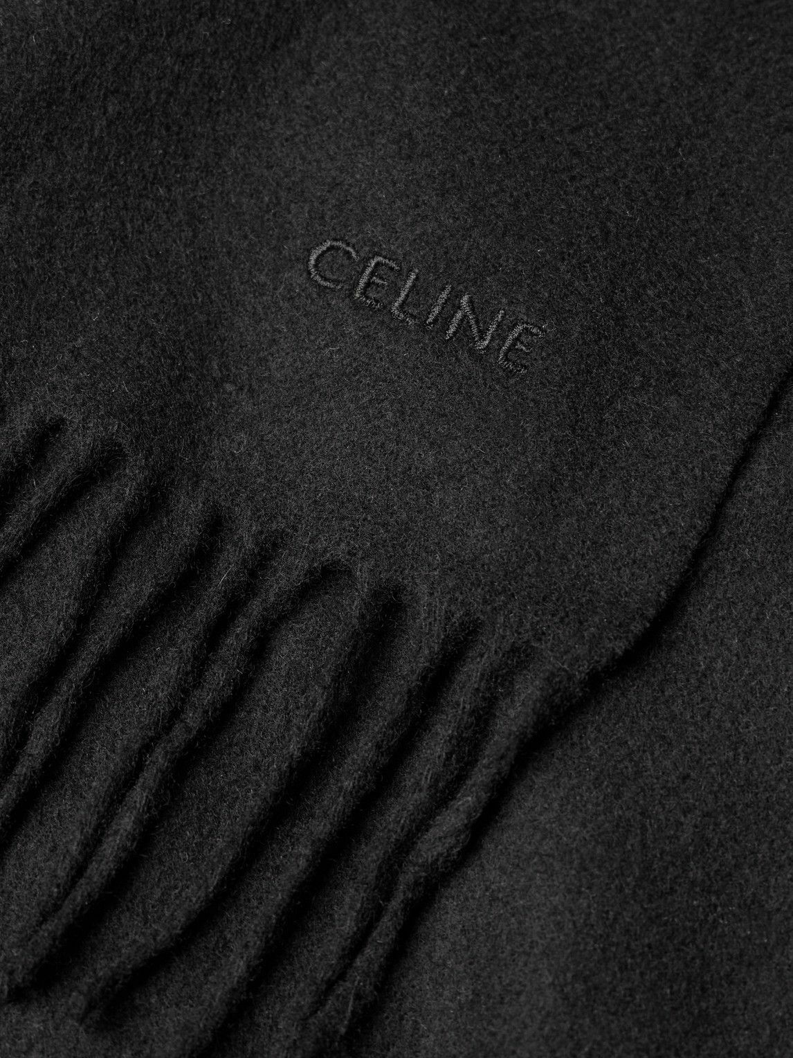 CELINE - Logo-Embroidered Fringed Cashmere Scarf