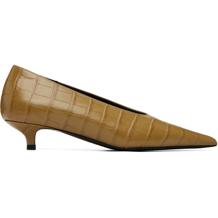 Photo: TOTEME Beige Sharp Croco-Embossed Kitten Heels