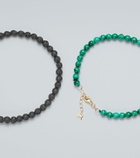 Mateo Set of 2 14kt gold beaded bracelets with malachite and lava rock