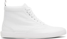 Thom Browne White Vitello Calf Leather High Top Heritage Sneakers