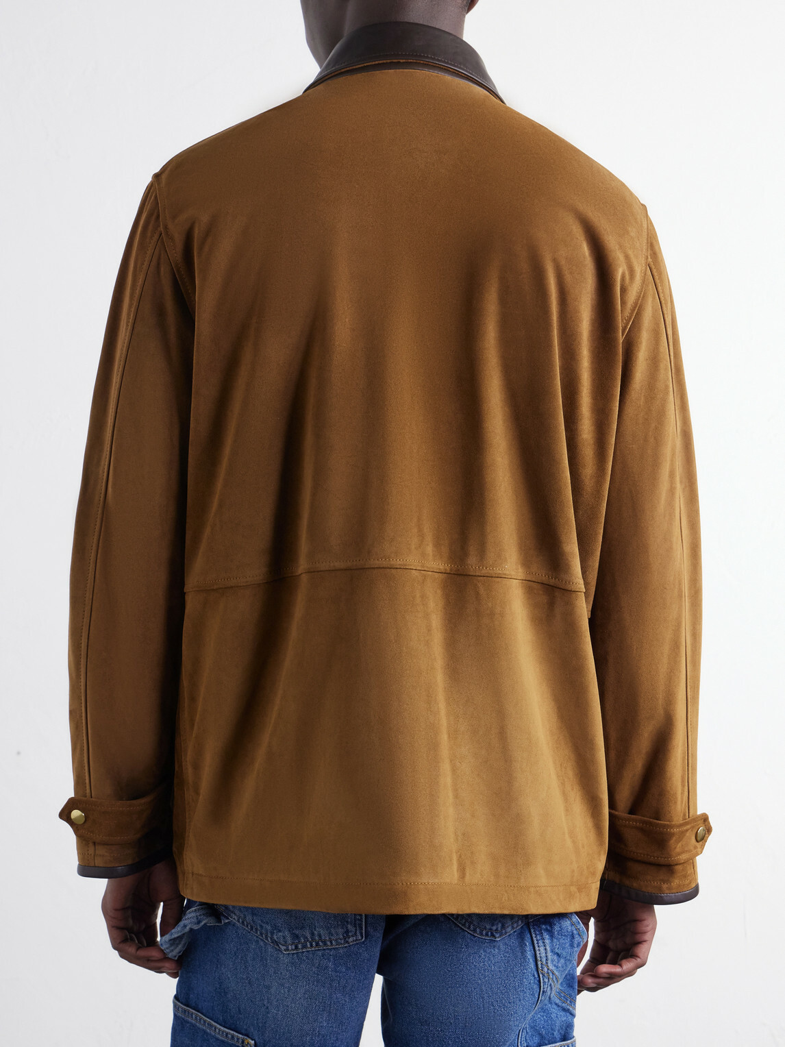 Drake's - Leather-Trimmed Suede Jacket - Brown