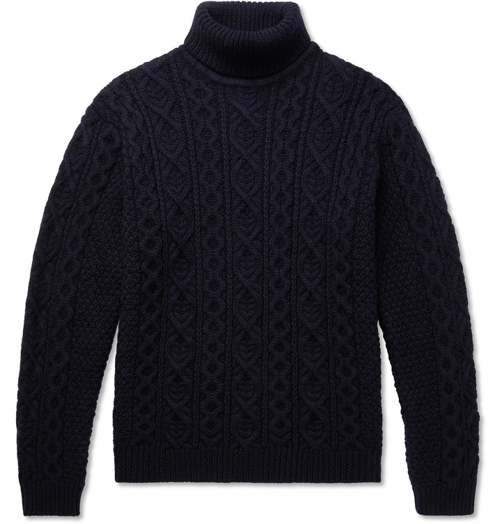 Photo: NN07 - Bert Cable-Knit Wool Rollneck Sweater - Blue