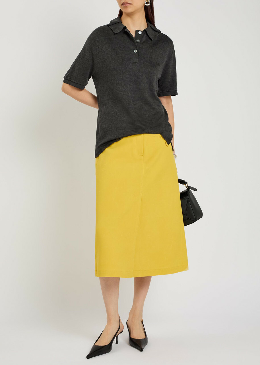 Tory Burch Waxed Canvas Midi Skirt Yellow