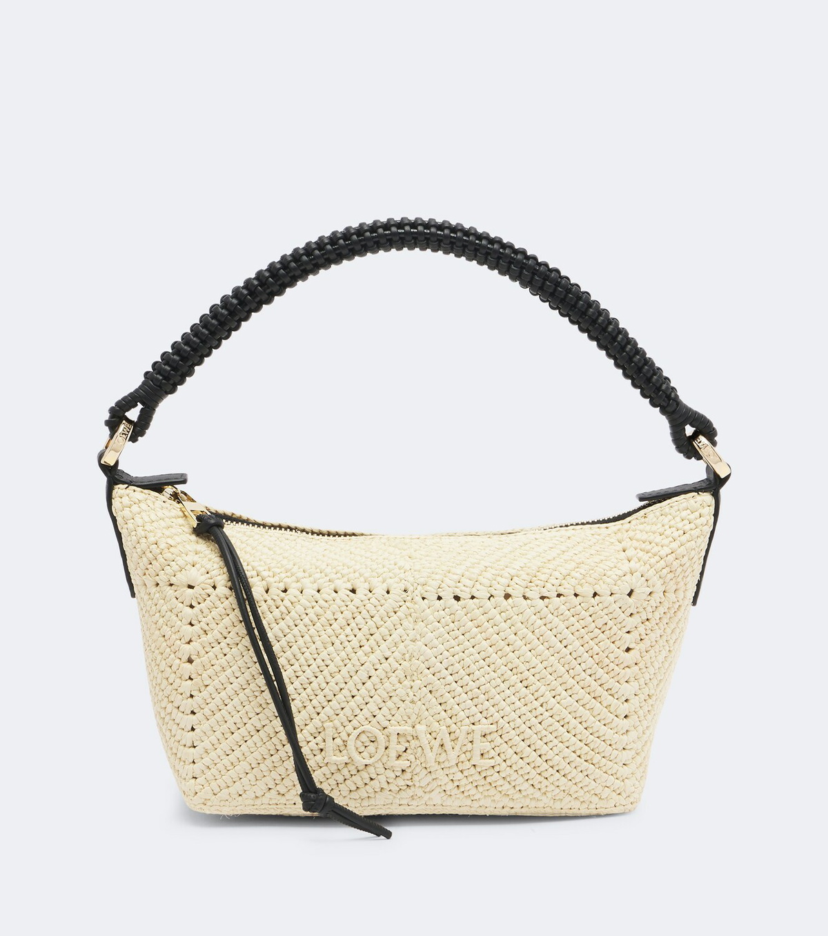 Loewe Cala Mini leather-trimmed raffia top-handle bag