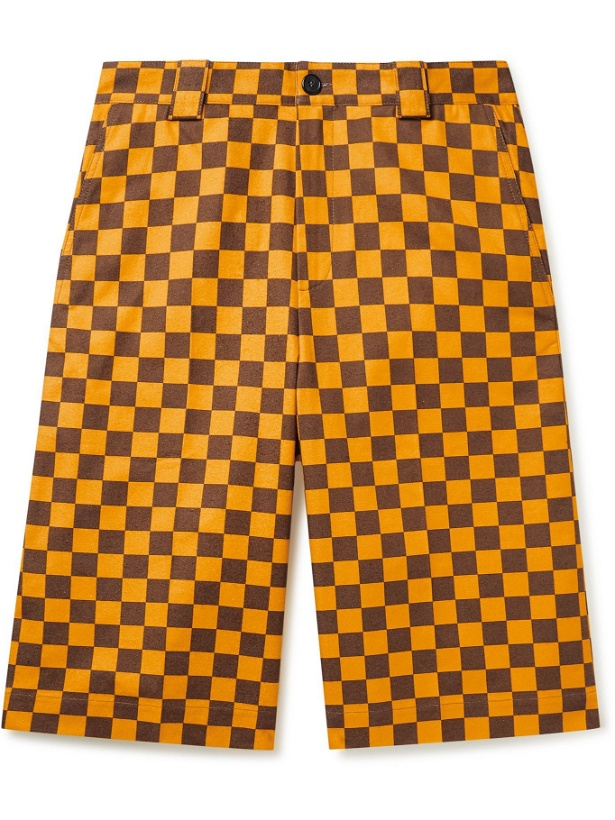 Photo: JW ANDERSON - Wide-Leg Checkerboard Cotton Shorts - Brown