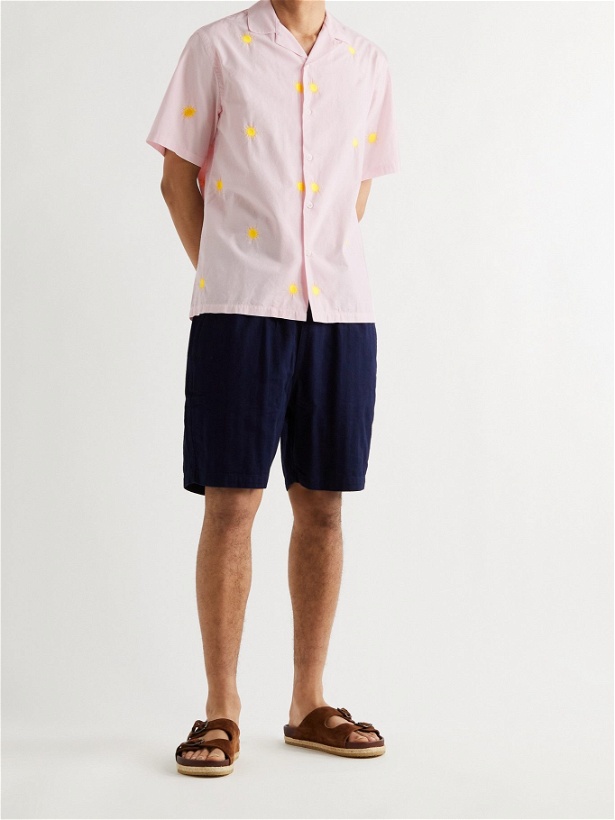 Photo: Portuguese Flannel - Camp-Collar Embroidered Cotton-Poplin Shirt - Pink