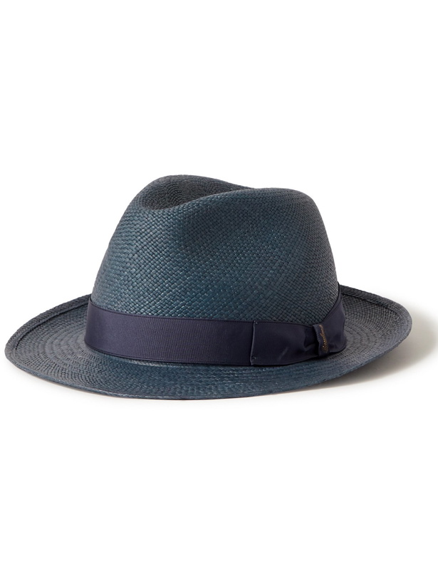 Photo: BORSALINO - Grosgrain-Trimmed Straw Panama Hat - Blue