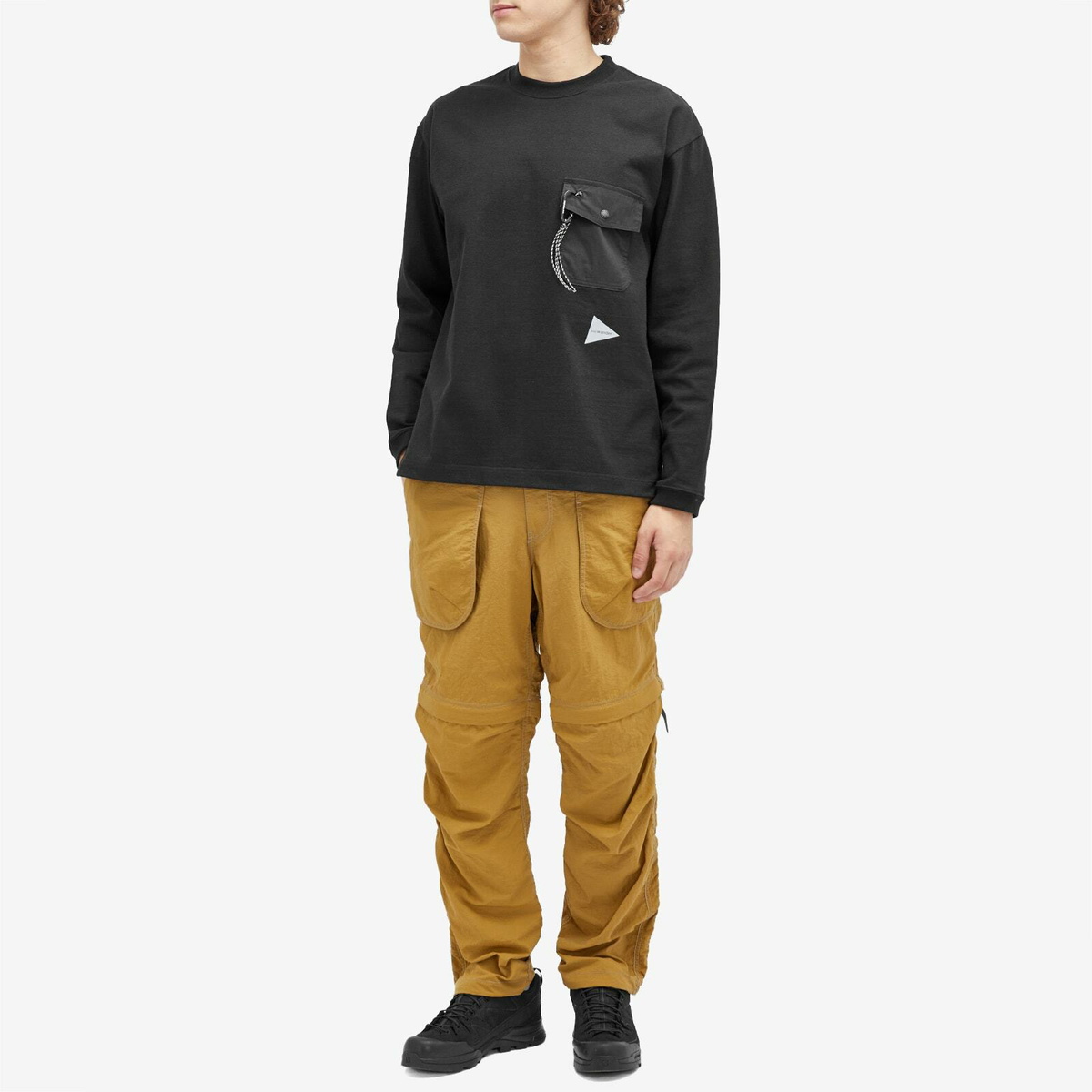 and wander Heavy Cotton Long Sleeve Pocket T-Shirt in Black