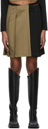 Helenamanzano Khaki & Black Pleated Wrap Short Skirt