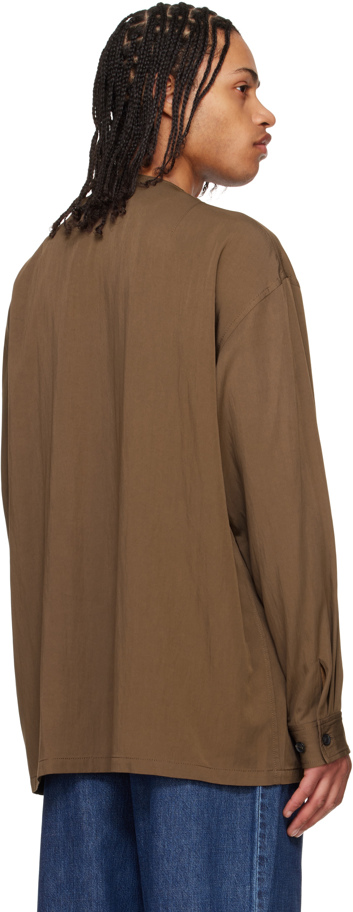 SOSHIOTSUKI Brown Rayon Weasher No Collar Shirt