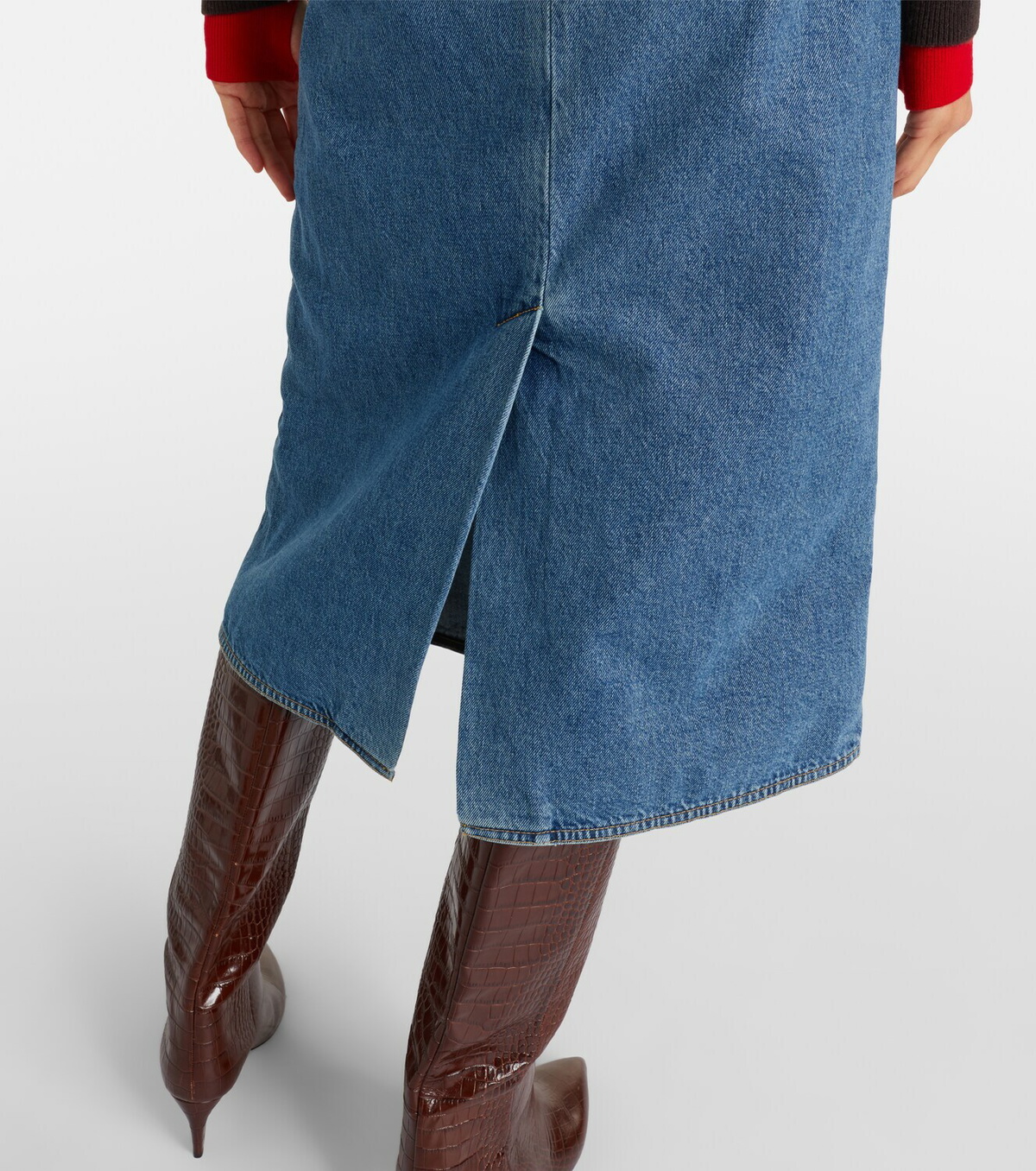 Plan C Peplum denim midi skirt
