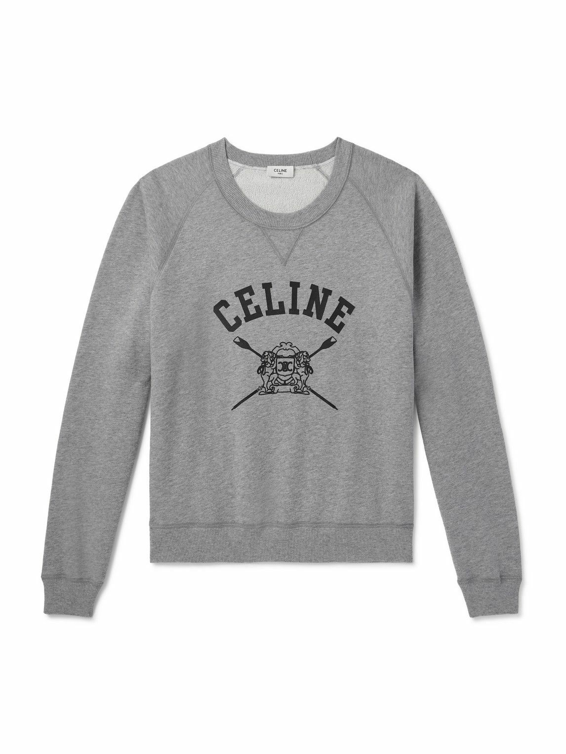 CELINE - Cropped Logo-Print Cotton-Jersey Sweatshirt - Gray