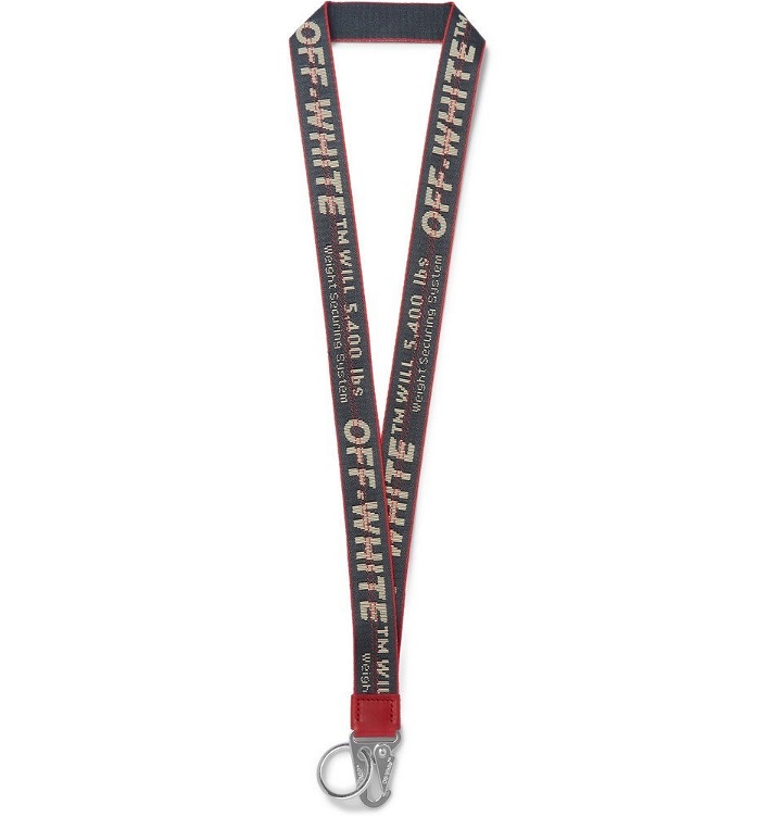 Photo: Off-White - Industrial Leather-Trimmed Logo-Jacquard Webbing Lanyard - Gray