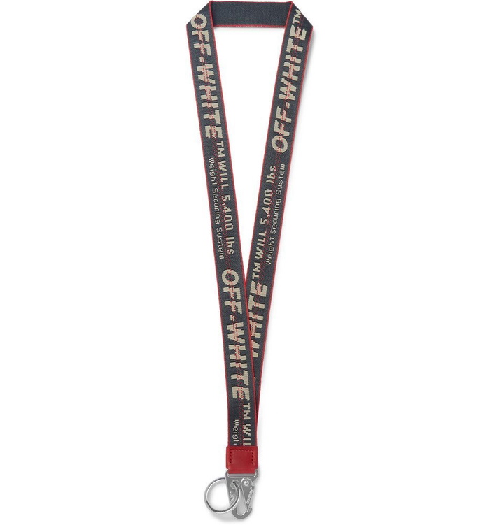 Photo: Off-White - Industrial Leather-Trimmed Logo-Jacquard Webbing Lanyard - Gray