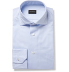 Ermenegildo Zegna - Light-Blue Slim-Fit Cutway-Collar Puppytooth Cotton-Poplin Shirt - Men - Light blue