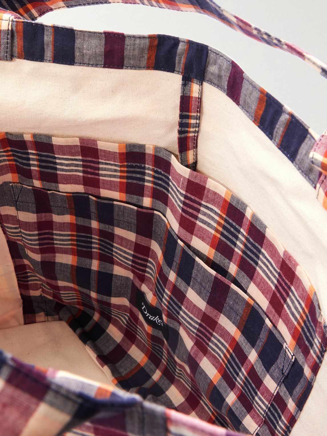 Drake's - Madras Checked Cotton Tote Bag