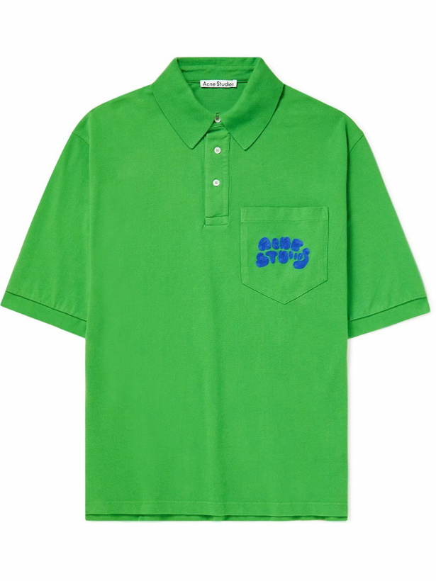 Photo: Acne Studios - Exgo Ric Rac-Trimmed Cotton-Jersey Polo Shirt - Green