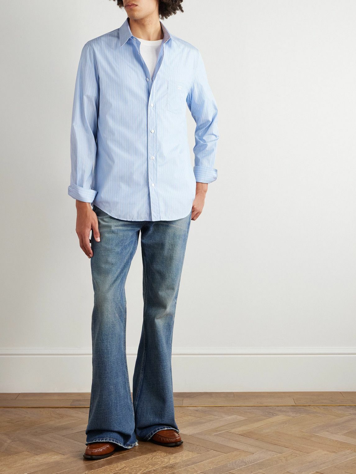 CELINE - Pinstriped Cotton-Poplin Shirt - Blue