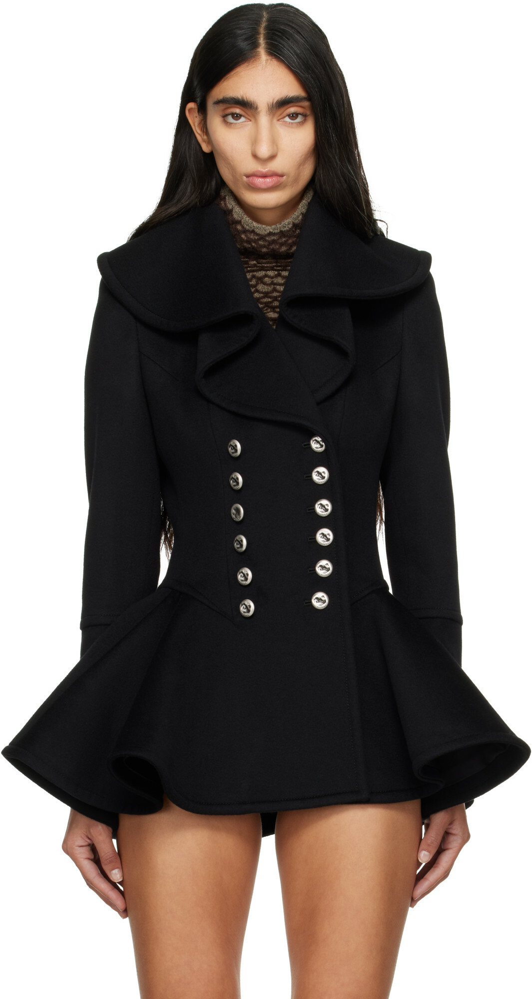 McQueen Black Waterfall Collar Coat
