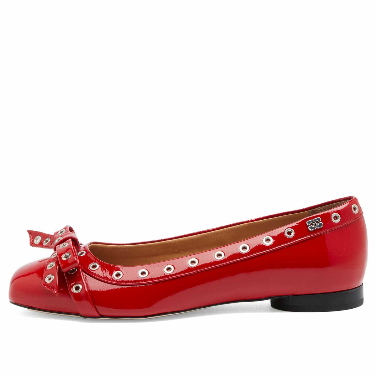 Ganni■Eyelets Bow Ballerina Naplack - Red GANNI Women's Eyelets Bow Ballerina Naplack in Racing Red GANNI