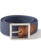 Berluti - 3.5cm Leather-Trimmed Woven Elastic Belt - Blue