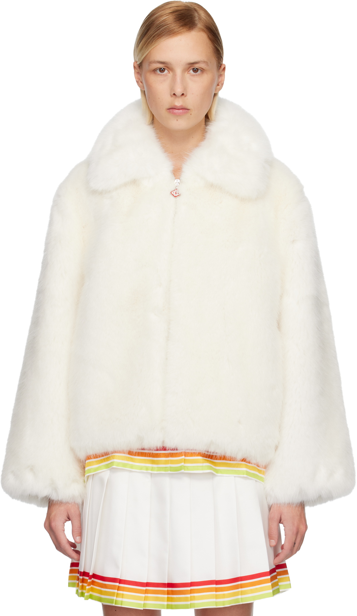 Casablanca White Zip Faux-Fur Jacket