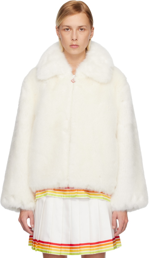 Photo: Casablanca White Zip Faux-Fur Jacket