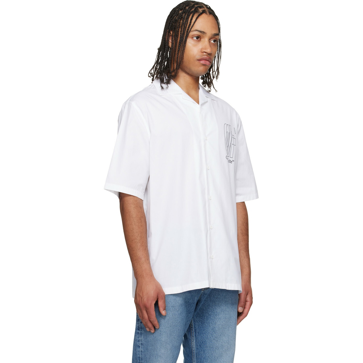 Off-White White Outline Double Arrow Poplin Bowling Shirt