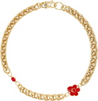 IN GOLD WE TRUST PARIS Gold Flower & Rhinestone Necklace