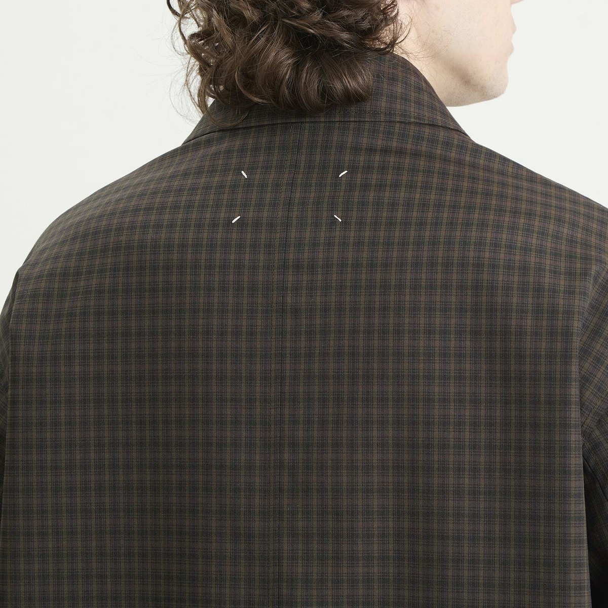 Maison Margiela Men's Check Reversible Coat in Olive/Brown Check