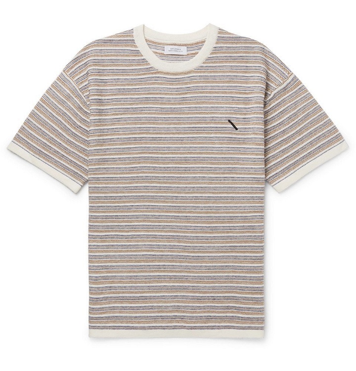 Photo: Saturdays NYC - Striped Knitted Cotton and Cashmere-Blend T-Shirt - Neutral