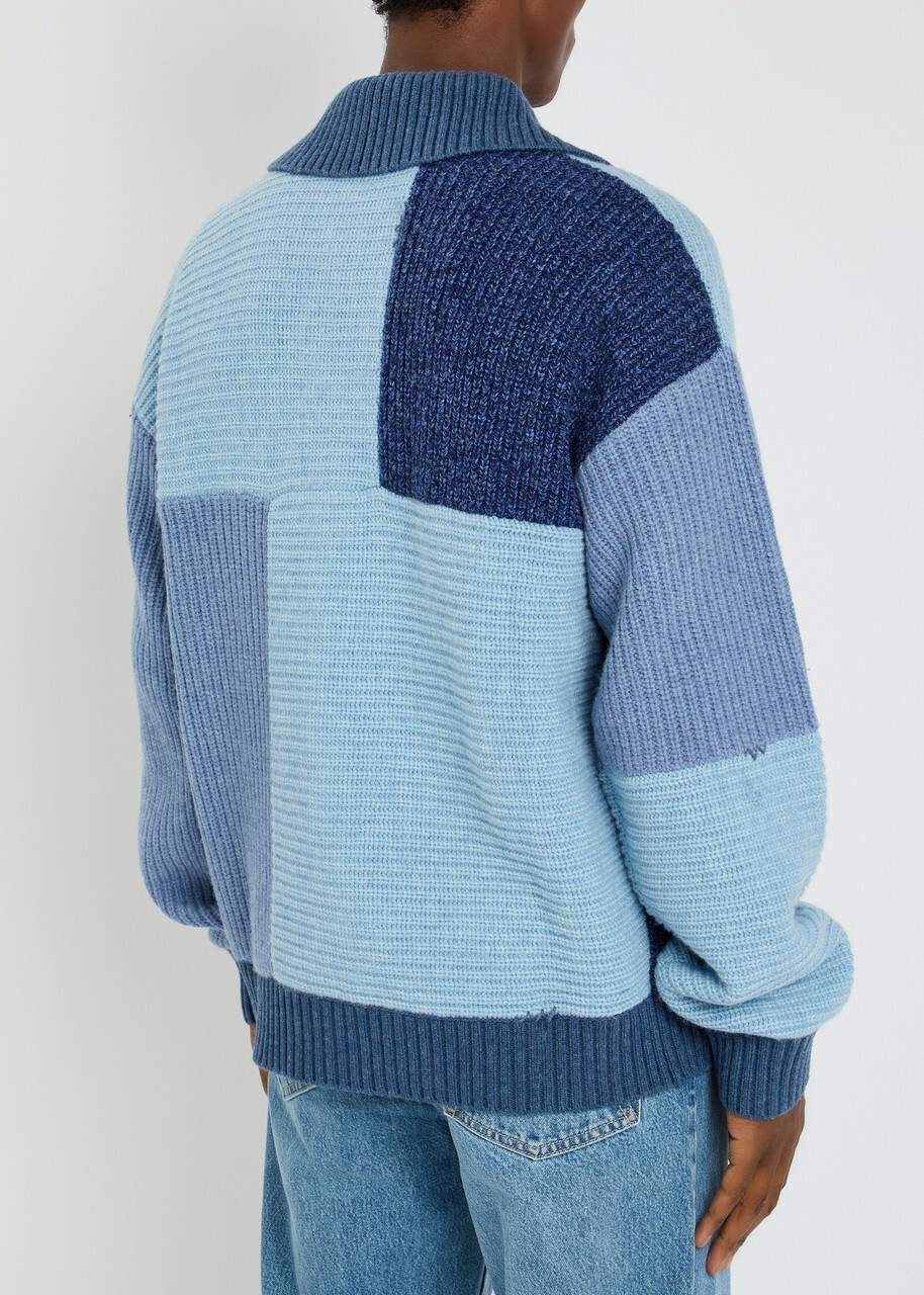 Axel Arigato Franco Colour-block Wool-blend Cardigan Blue